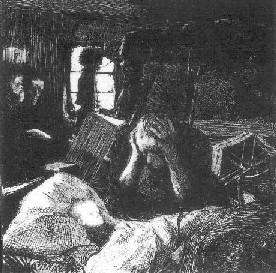 Die Malerin Käthe Kollwitz hatte einen Grafikzyklus zu Hauptmanns Theaterstück geschaffen (Ein Weberaufstand, 1893-97). Er zeigt die Not leidenden Handwerker und wie sie sich zusammenrotten und gegen ihre Herren ziehen.